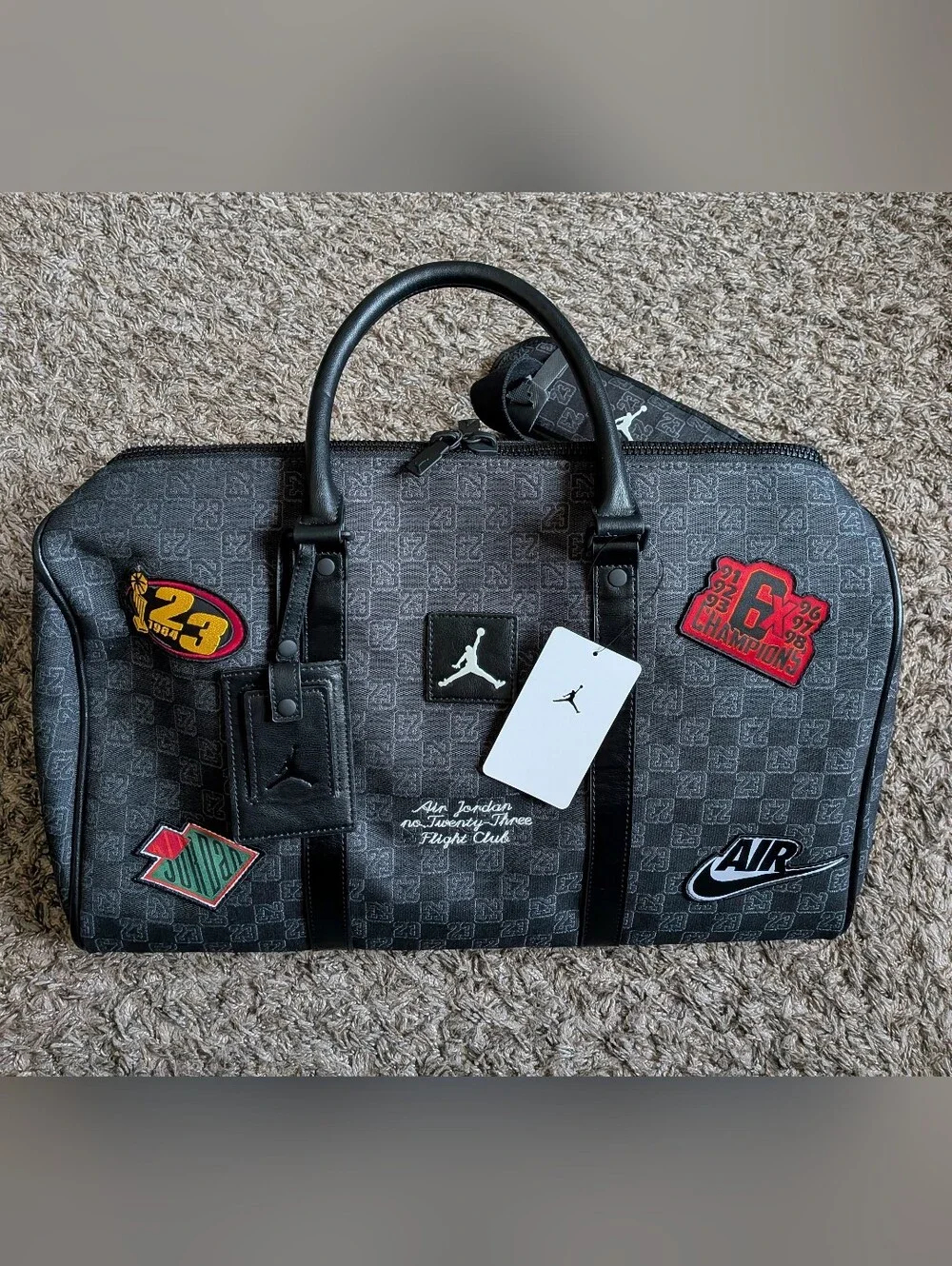 NWT Air Jordan 23 Flight Club Patches Black Monogram Duffle Bag 40L NEW